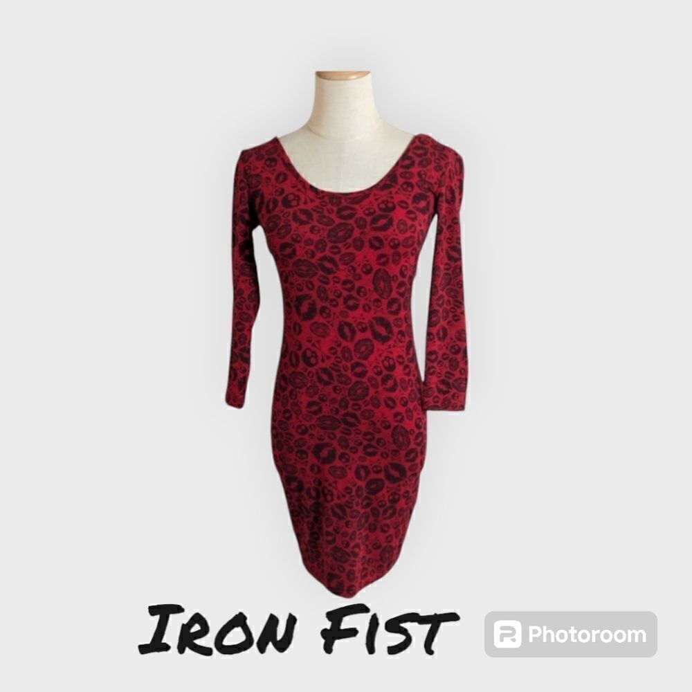 Iron Fist Red Skull and Lips Stretch Mini Dress